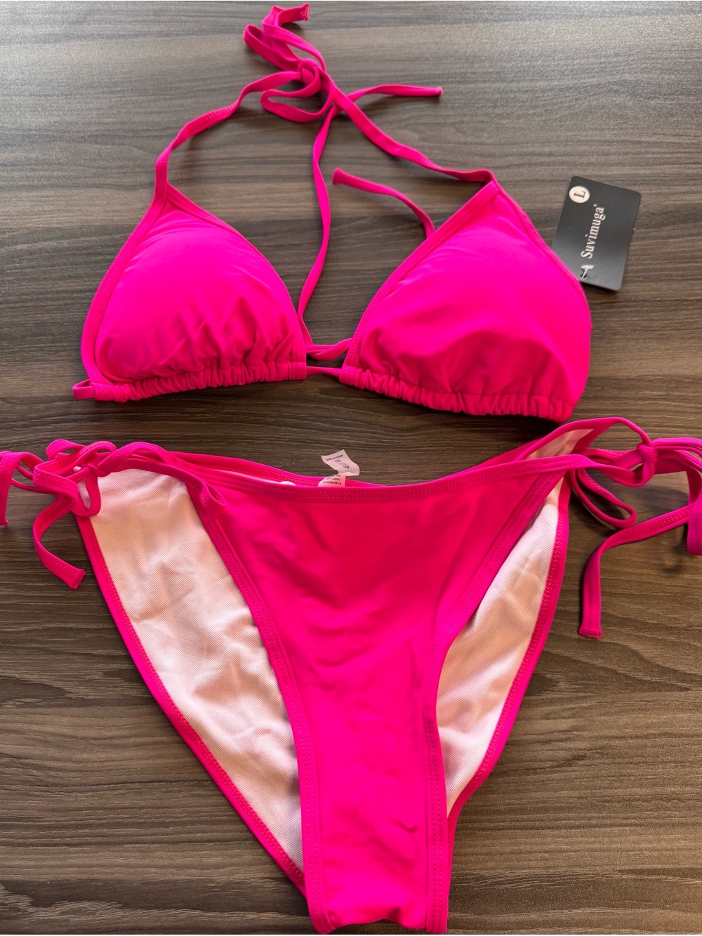 Size L - Women’s Bikini/Swim Hot Pink Triangle Bikini Set - Bright Hot Pink